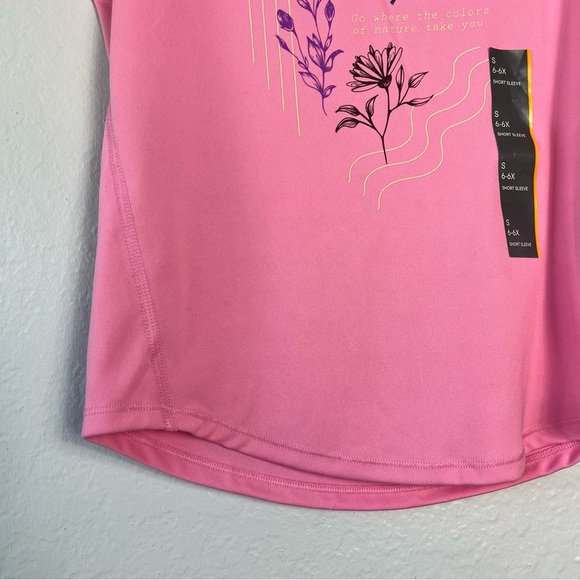 NWT All In Motion Girl's Pink Floral Performance Graphic Tee S  6-6X - Picture 8 of 14